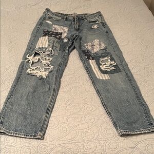 American Eagle Outfitters Patchwork Distressed Blue Jeans